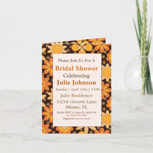 Invitation Rétro Groovy Floral Orange jaune Fête de Mariage