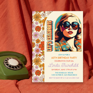 Invitation Rétro Groovy Hippie des années 60 70