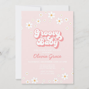 Invitation rétro groovy rose pour Baby Shower