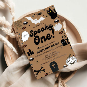 Invitation Retro Grovy Halloween Éffrayant Un 1er anniversair