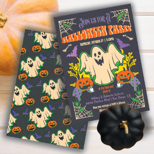 Invitation Retro Halloween Ghost Poster style fête
