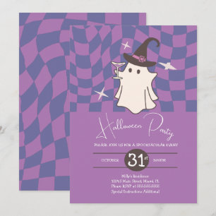 Invitation Retro Halloween Ghost Vin Adulte Anniversaire