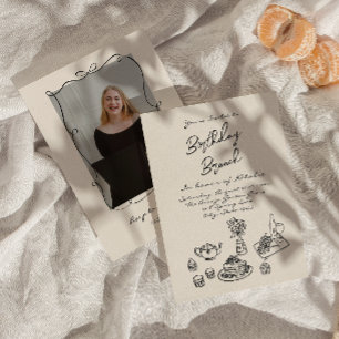 Invitation Retro Hand Dessiné Photo Anniversaire Brunch