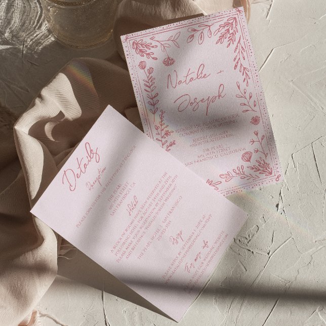 Invitation Retro Hand Drawn Floral Garden All In One Wedding (Créateur téléchargé)