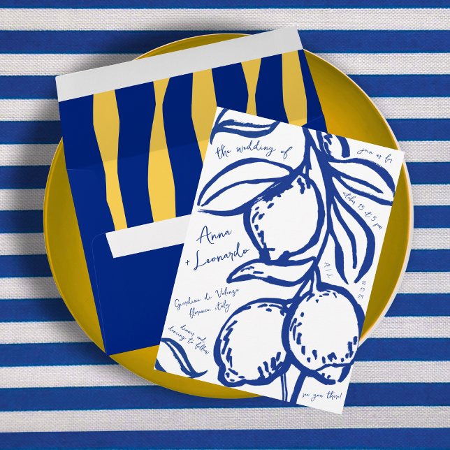 Invitation Retro Hand Drawn Handwritten Blue Italian Wedding (Créateur téléchargé)