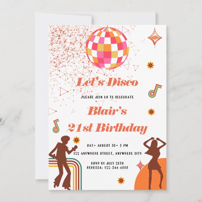 Invitation Retro Hippie 70's 60's fête d'anniversaire Super (Devant)