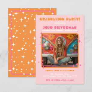 Invitation Retro Hippie Photo Graduation Party Rose orange