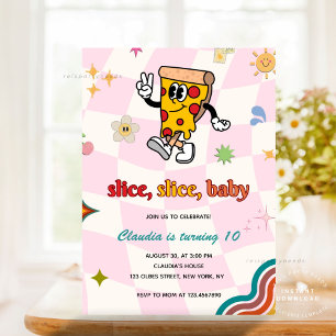 Invitation Retro Hippie Pizza fête d'anniversaire