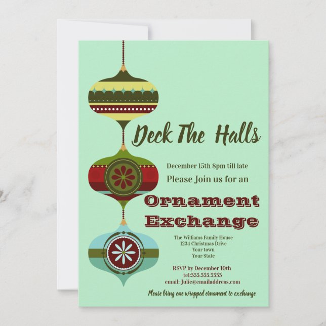 Invitation Retro Holiday | Christmas Orament Exchange Party (Devant)