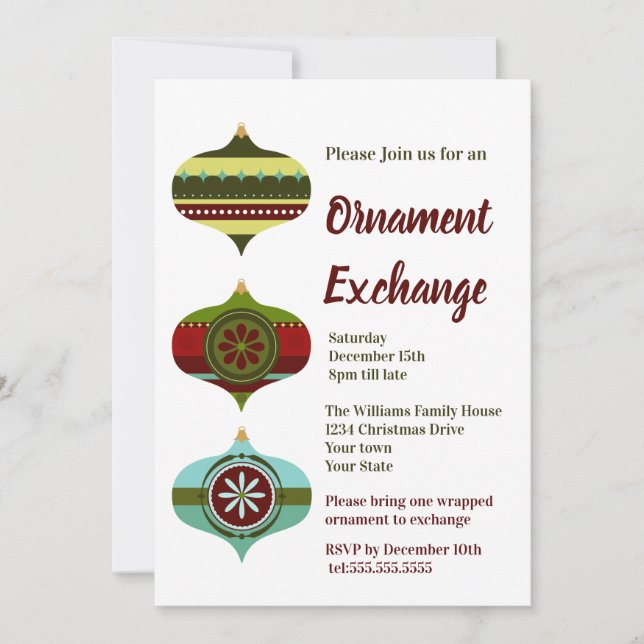 Invitation Retro Holiday | Christmas Orament Exchange Party (Devant)