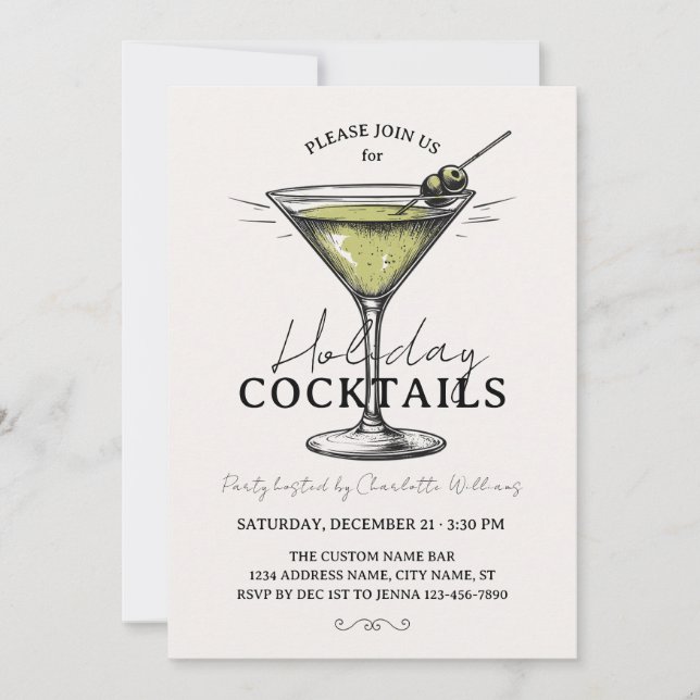 Invitation Retro Holiday Cocktails Drinks Christmas Party (Devant)