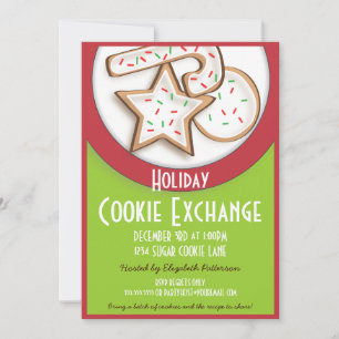 Invitation Retro Holiday Cookies Exchange en rouge et vert