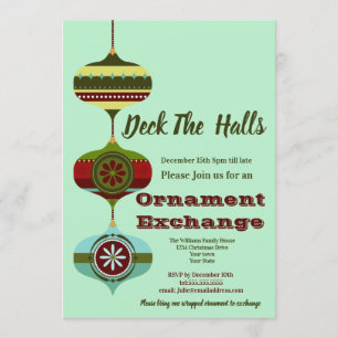 Invitation Retro Holiday Soirée d'échange d'ornements de No