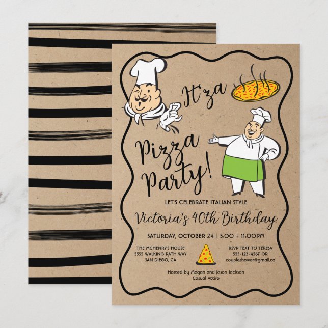 Invitation Retro Italie Pizza Chef Party (Devant / Derrière)