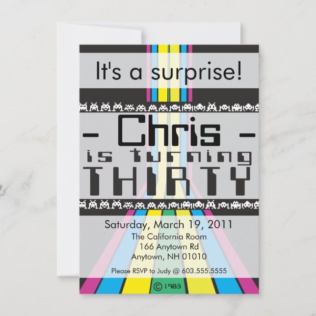 Invitation Retro Jeu Vidéo Trente Anniversaire (Devant)