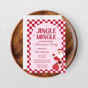 Invitation Retro Jingle et Mingle Noël Damier Rouge
