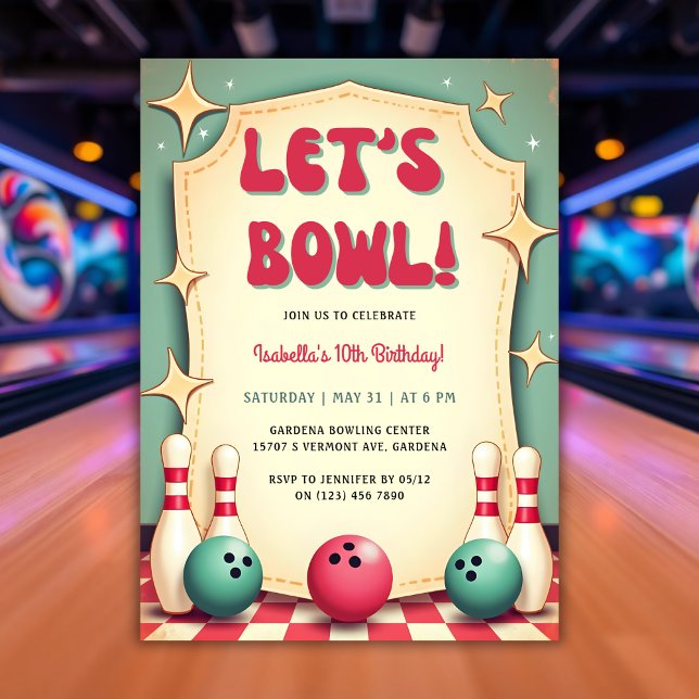 Invitation Retro les années 50 Bowling fête d'anniversaire (Retro 50s Bowling Birthday Party Invitation)