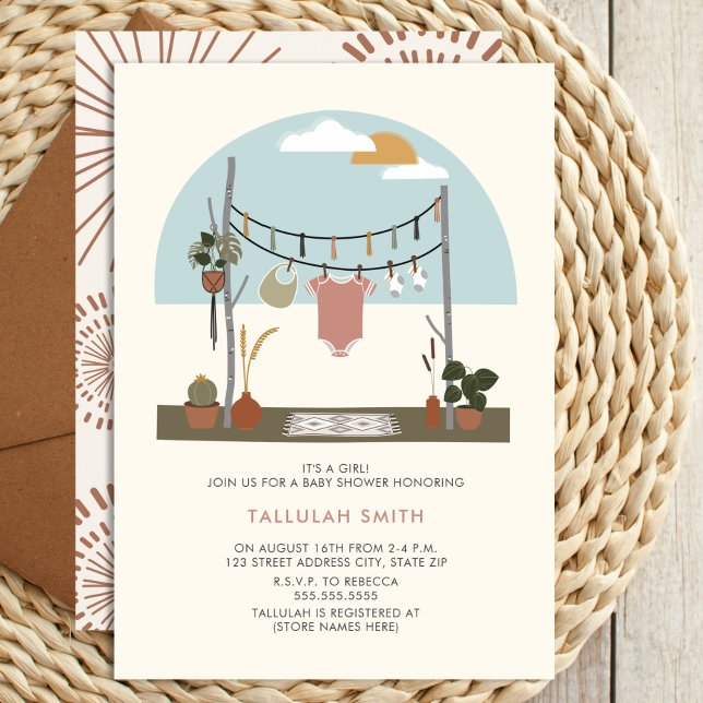 Invitation Retro les années 70 Plante ligne de linge Baby sho (Créateur téléchargé)