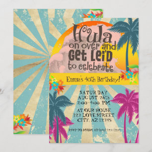 Invitation Retro Luau Hawaiian Tropical Hula sur Anniversaire