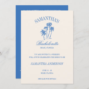 Invitation Retro Luxe Blue Beach Bachelorette Logo Girls Trip