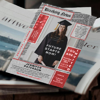 Invitation Retro Magazine Cover Newspaper Style Graduation 