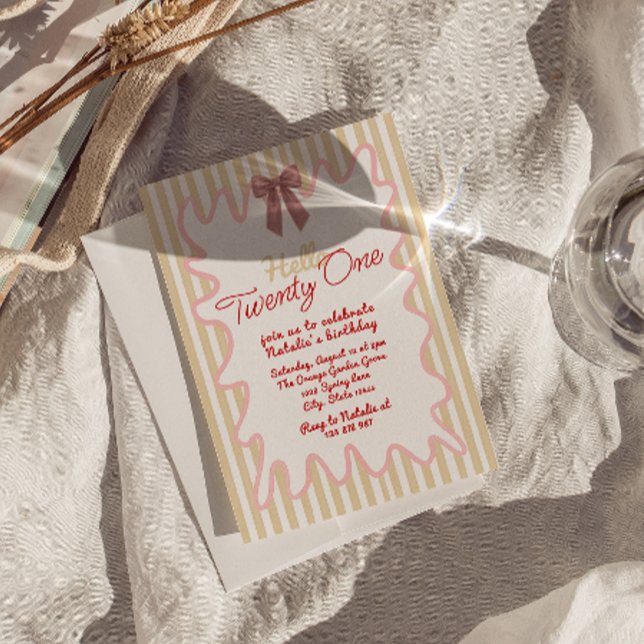 Invitation Retro Main peinte Bow Bonjour Vingt et un Annivers (Créateur téléchargé)