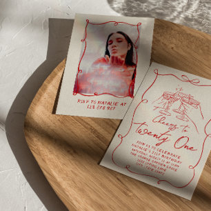 Invitation Retro Main Tirée Bow Salue À Vingt Et Un Anniversa