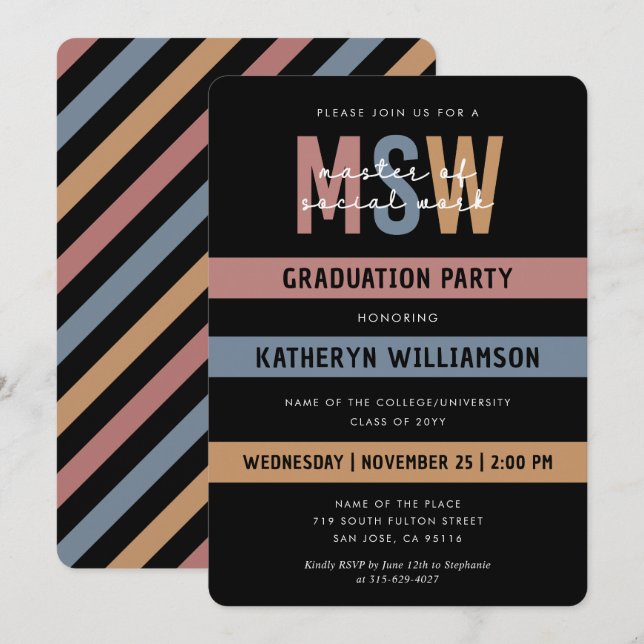 Invitation Rétro Maîtrise en travail social de MSW (Devant / Derrière)