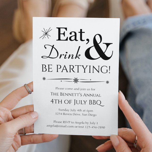 Invitation Retro Manger Boire Faire La Fête 4 juillet Fête (Créateur téléchargé)