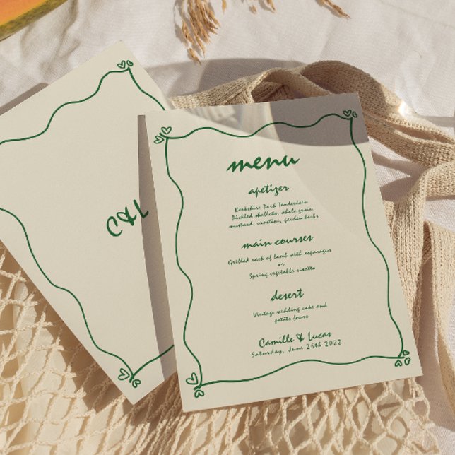 Invitation Retro manuscrit Whimsical Green Menu Mariage (Créateur téléchargé)