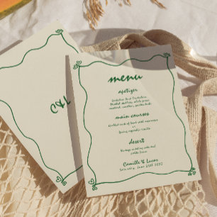 Invitation Retro manuscrit Whimsical Green Menu Mariage