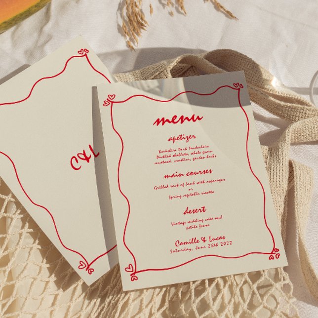Invitation Retro manuscrit Whimsical Red Menu Mariage (Créateur téléchargé)