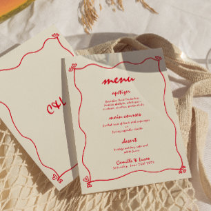 Invitation Retro manuscrit Whimsical Red Menu Mariage