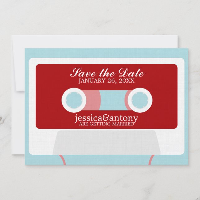 Invitation Rétro Mariage Mixtape Enregistrer la date (Devant)