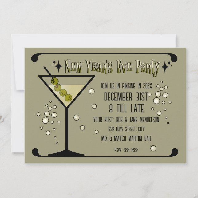 Invitation Retro Martini 2025 New Year's Eve (Devant)