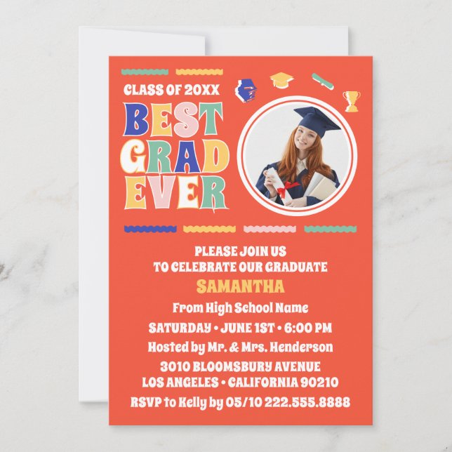 Invitation Retro Meilleur Grad Jamais Photo Red Graduation Pa (Devant)