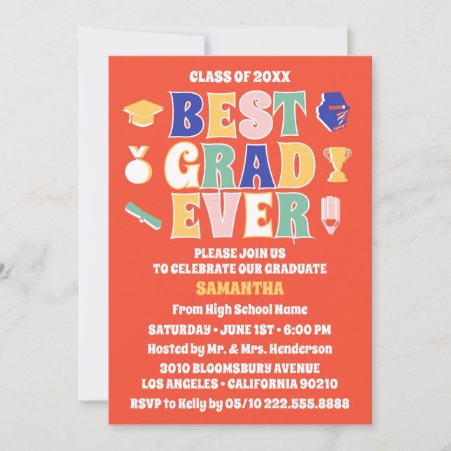 Invitation Retro Meilleur Grad Jamais Red Graduation Party (Devant)