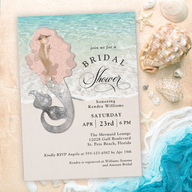 Invitation Rétro Mermaid Beach Fête des mariées à thème (Créateur téléchargé)