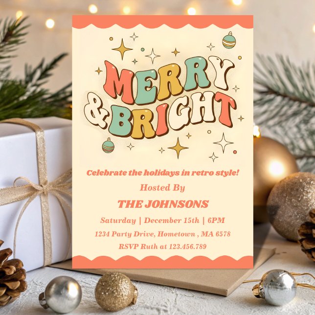 Invitation Retro Merry & Bright Editable Christmas Party (Créateur téléchargé)