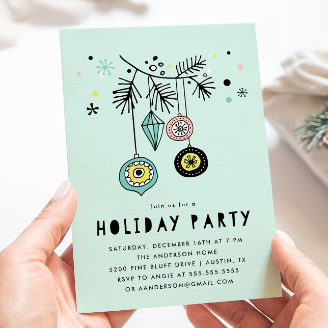 Invitation Retro Mid-Century Ornements Mint Fête de Vacances (Créateur téléchargé)