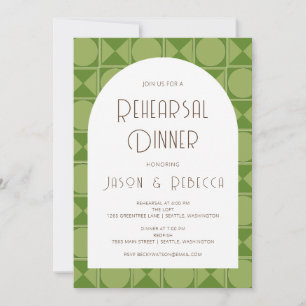 Invitation Retro Mid Moderne Géométrique Green Rehearer Dîner