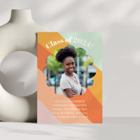 Retro Mint Orange Stripes Photo Graduation Party