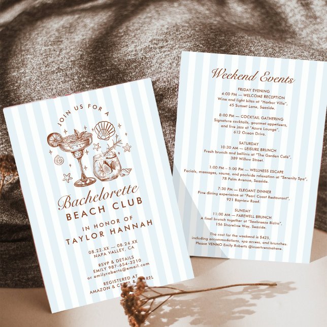 Invitation Retro Modern Blue & Brown Bachelorette Weekend (Créateur téléchargé)