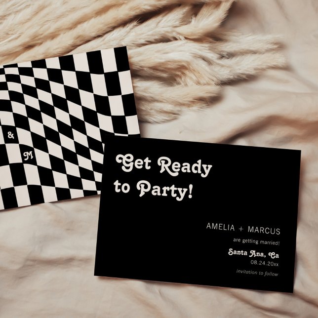 Invitation Retro Modern Chic Black Checker Enregistrer la dat (Créateur téléchargé)