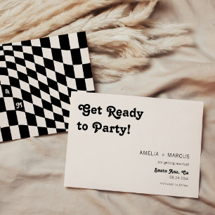 Invitation Retro Modern Chic Black Checker Enregistrer la dat