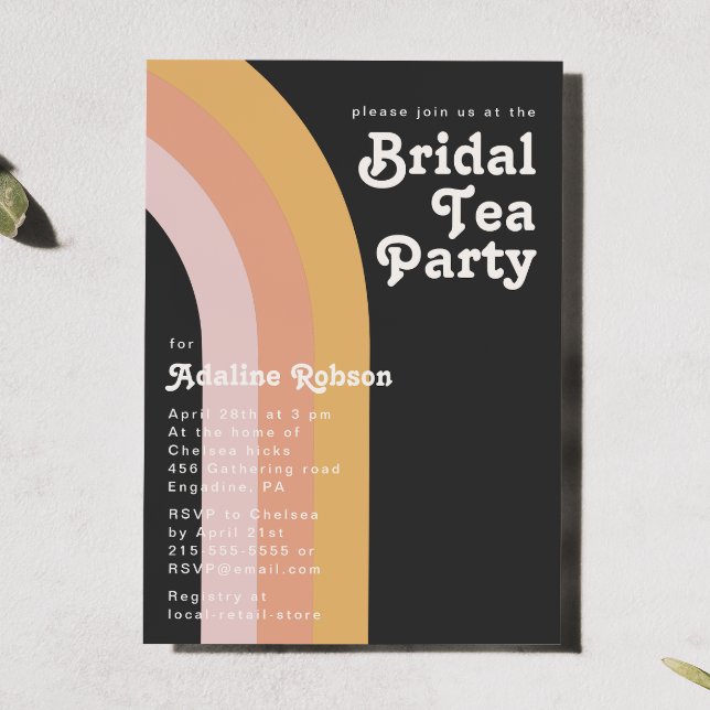 Invitation Retro moderne 70's Rainbow Dark Bridal Tea Party d (Créateur téléchargé)