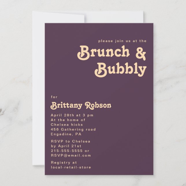 Invitation Rétro moderne | Brunch violet foncé et bulle (Devant)