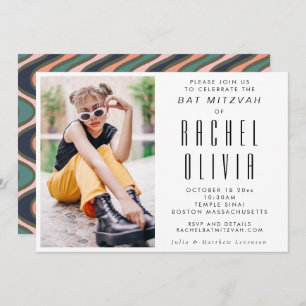 Invitation Retro Moderne Chic Photo Wavy Lines Bat mitzvah