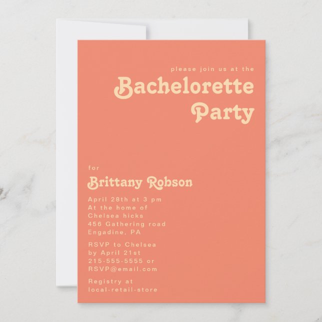Invitation Rétro moderne | Coral Bachelorette Party (Devant)