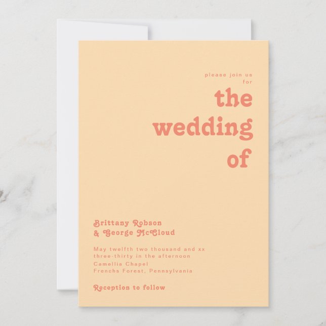 Invitation Rétro moderne | Crème orange Le Mariage de (Devant)